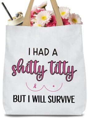 Women's Pink White Halloween Breast Cancer Awareness Ribbon Gift Canvas Tote Bag